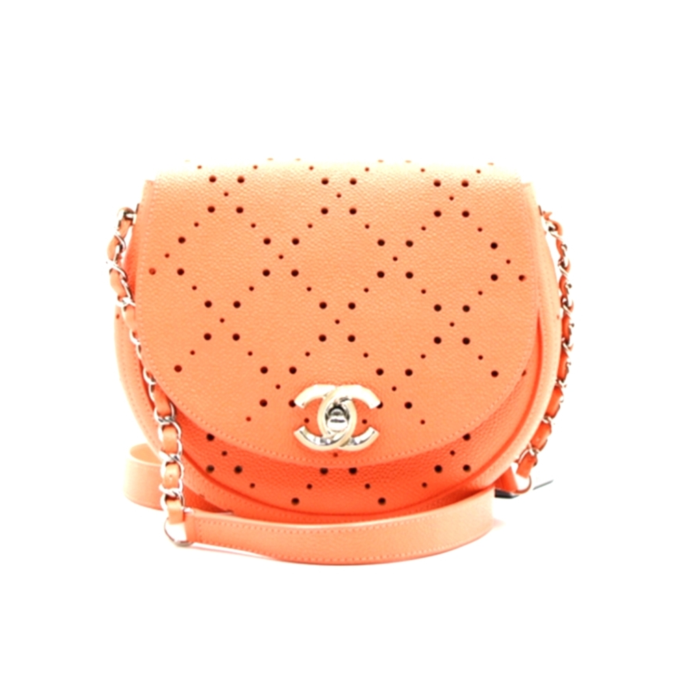 Chanel Orange Quilted Crossbody Bag with Metallic Detail Very New. Collection